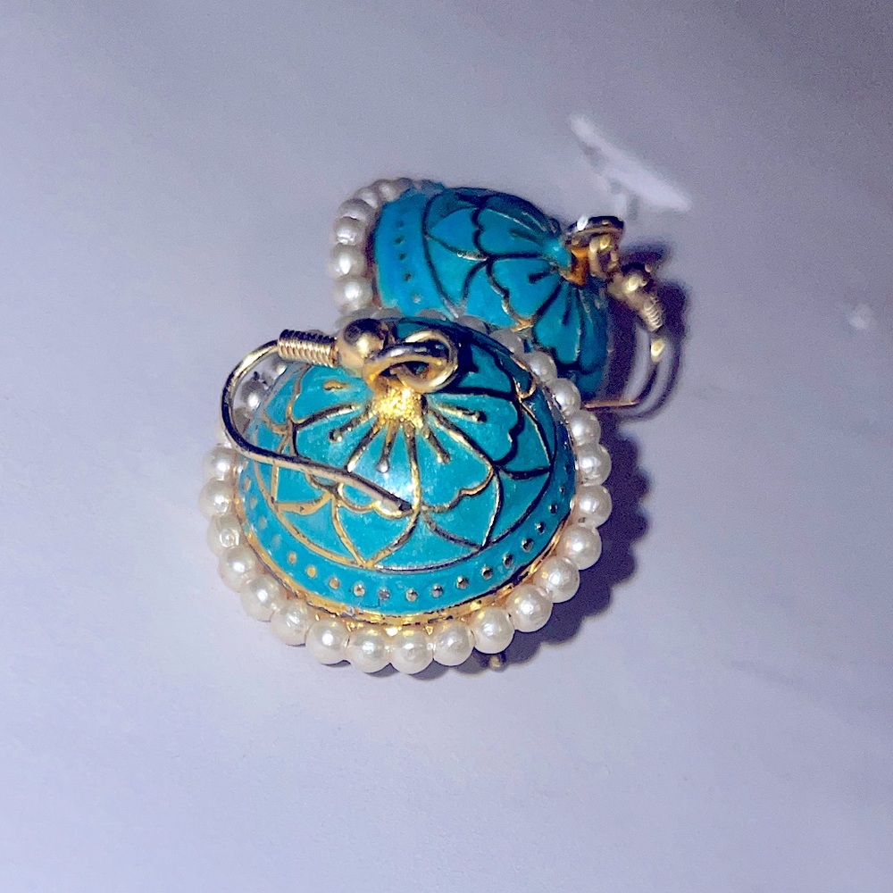 Gold Plated Vintage Meenakari Jhumka with Pearl Drop Earrings